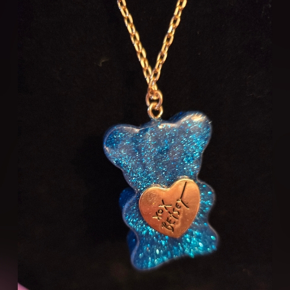 Betsey Johnson Jumbo Blue Glitter and Rhinestone Gummy Bear Long necklace! - Picture 7 of 11